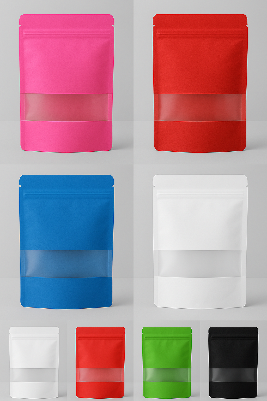 Kraft Paper Stand-Up Zipper Pouch with Transparent Window (Available in different colors)