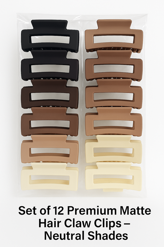 H-001 Set of 12 Premium Matte Hair Claw Clips (Korean Clutch)– Neutral Shades