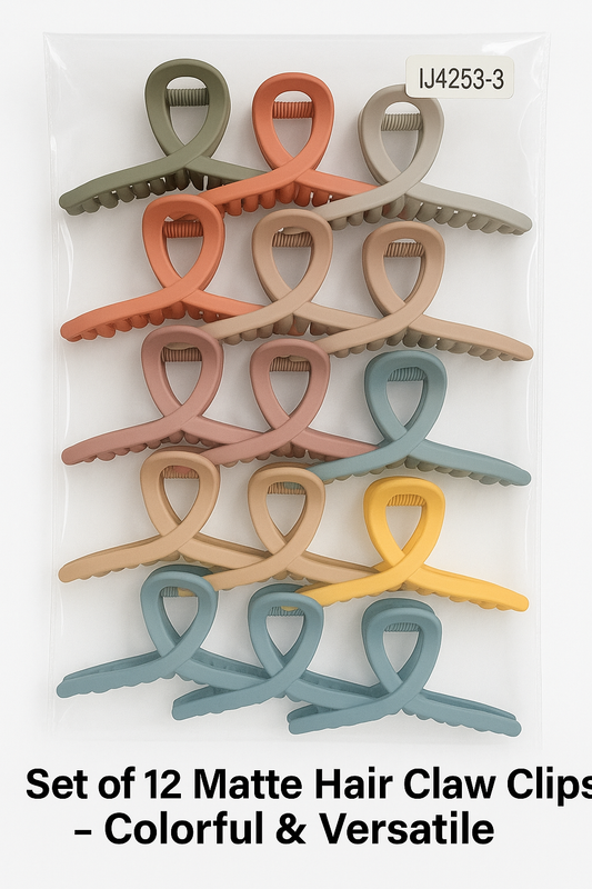 H-002 Set of 12 Premium Matte Hair Claw Clips (Korean Clutch)– Neutral Shades