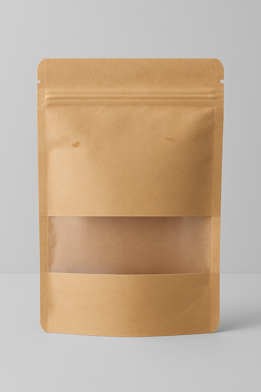 Kraft Paper Stand-Up Zipper Pouch with Transparent Window (Available in different colors)